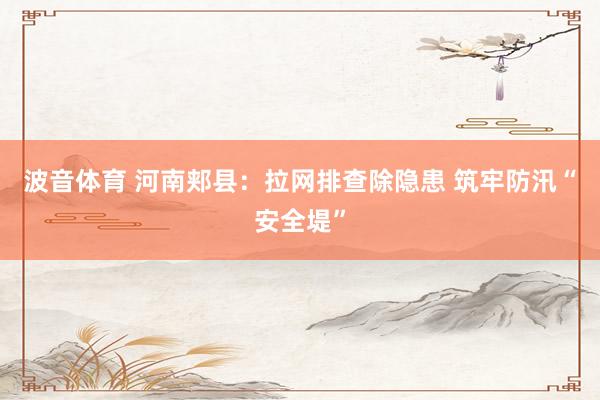 波音体育 河南郏县：拉网排查除隐患 筑牢防汛“安全堤”