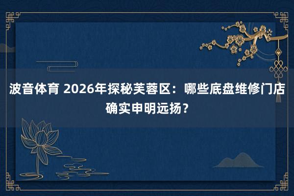 波音体育 2026年探秘芙蓉区：哪些底盘维修门店确实申明远扬？